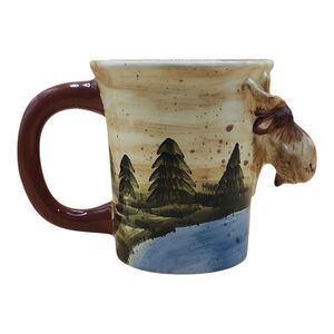 Handmade 3D Moose Ceramic Coffee Mug 10oz Cup Rustic Cabin Lodge Wildlife Used